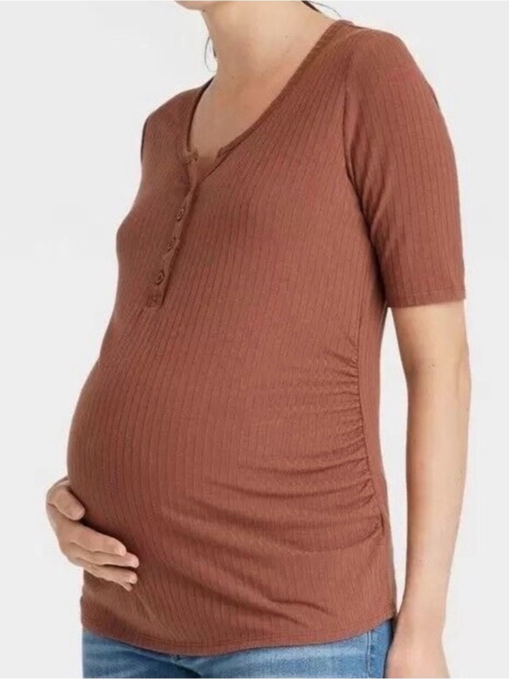 Isabel Maternity Ribbed Henley Top in brown
Size small
